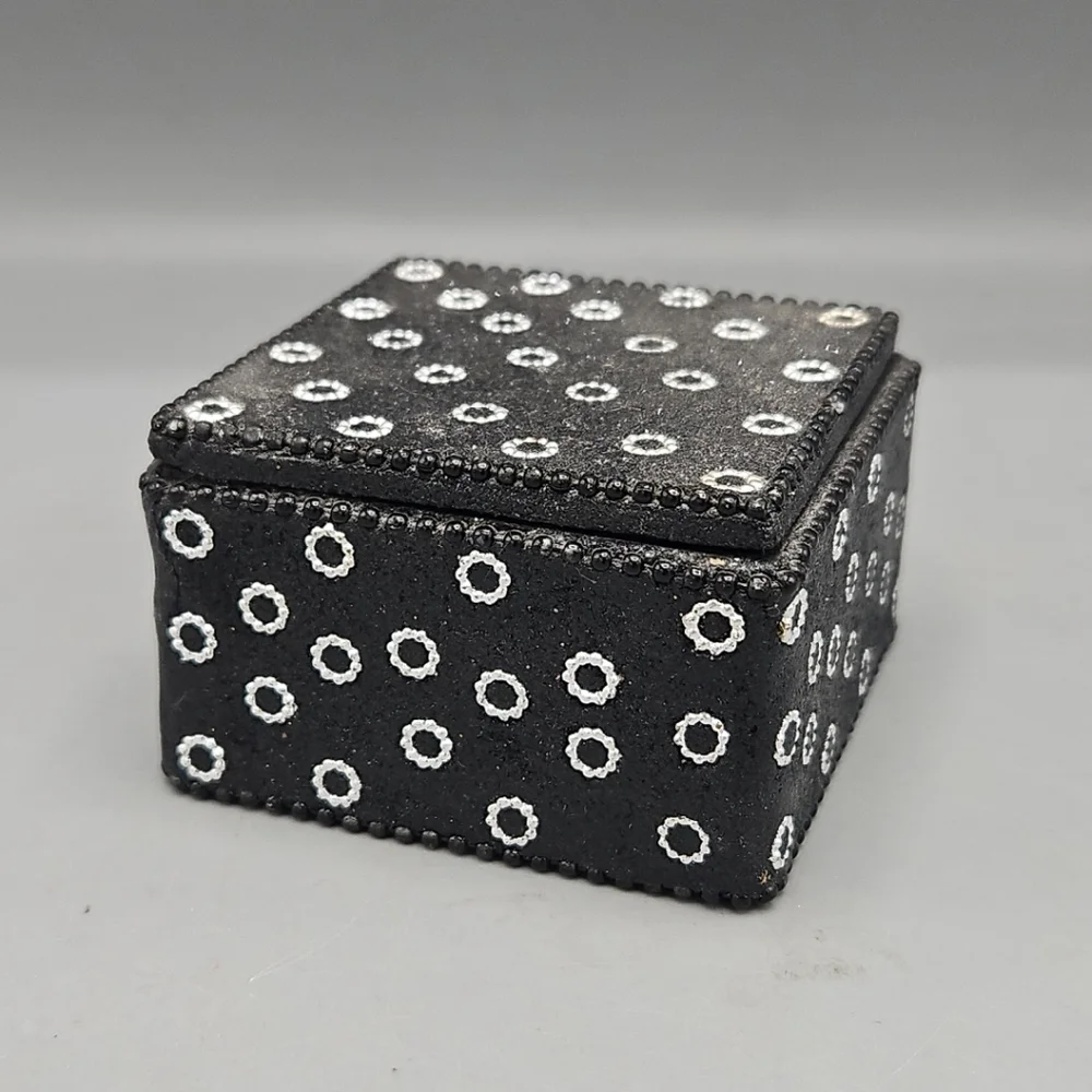 Vintage Black Glitter Trinket Box Jewelry Jeweled Beaded India Storage Sparkle